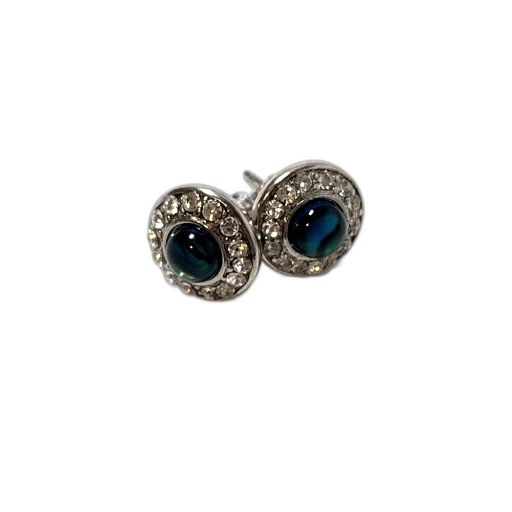 Paua Shell & Rhinestone Circular Stud Souvenir NZ Earrings